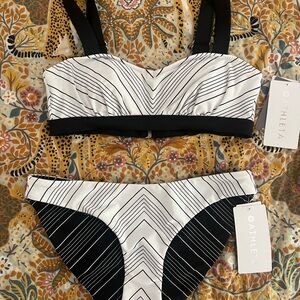 Athleta Black and White Geometric Chevron Bikini NWT